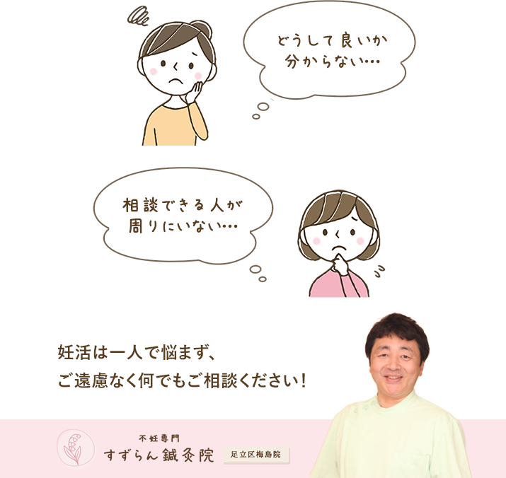 妊活は一人で悩まず、ご遠慮なく何でもご相談ください！